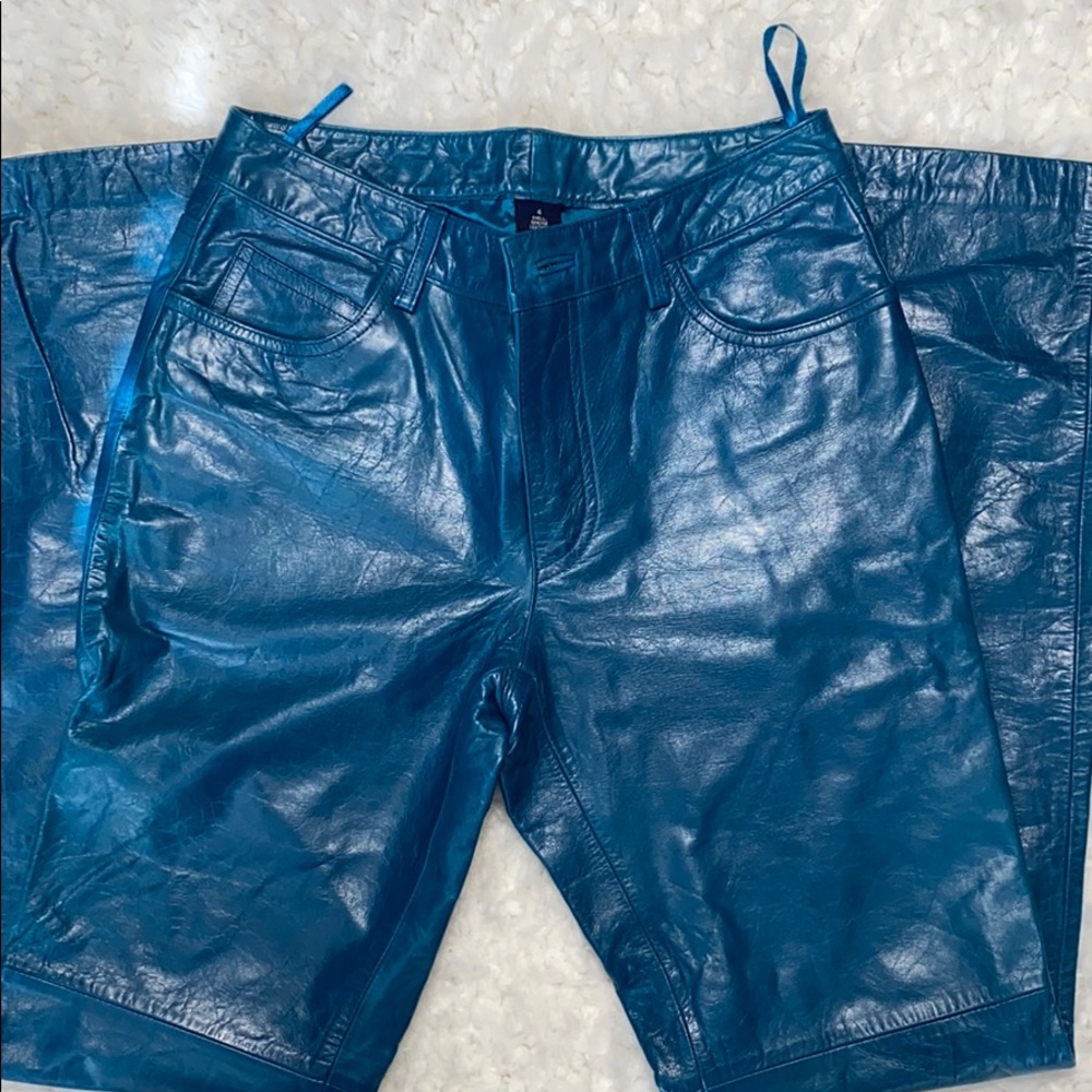 Turquoise leather pants